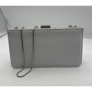 Giani Bernini White Leather Silver‎ Chain Strap Evening Clutch Wedding Purse
